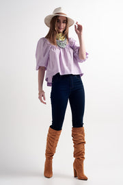 Poplin Balloon Sleeve Top in Purple