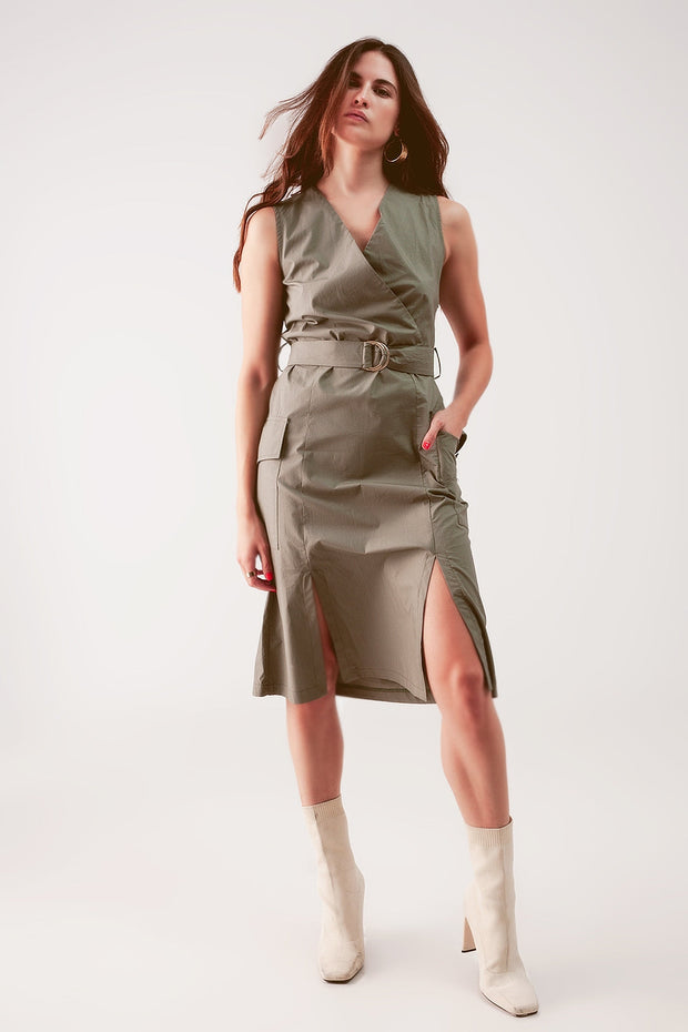 Wrap Dress With Tie Waist Detail in Khaki