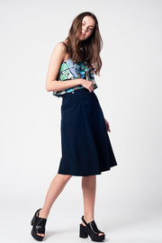 Blue Navy Pants Skirt With Silver Buttons