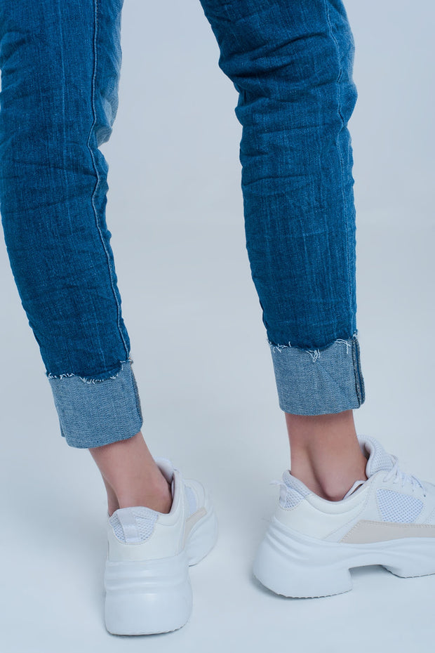 Turn Up Frayed Hem Jeans