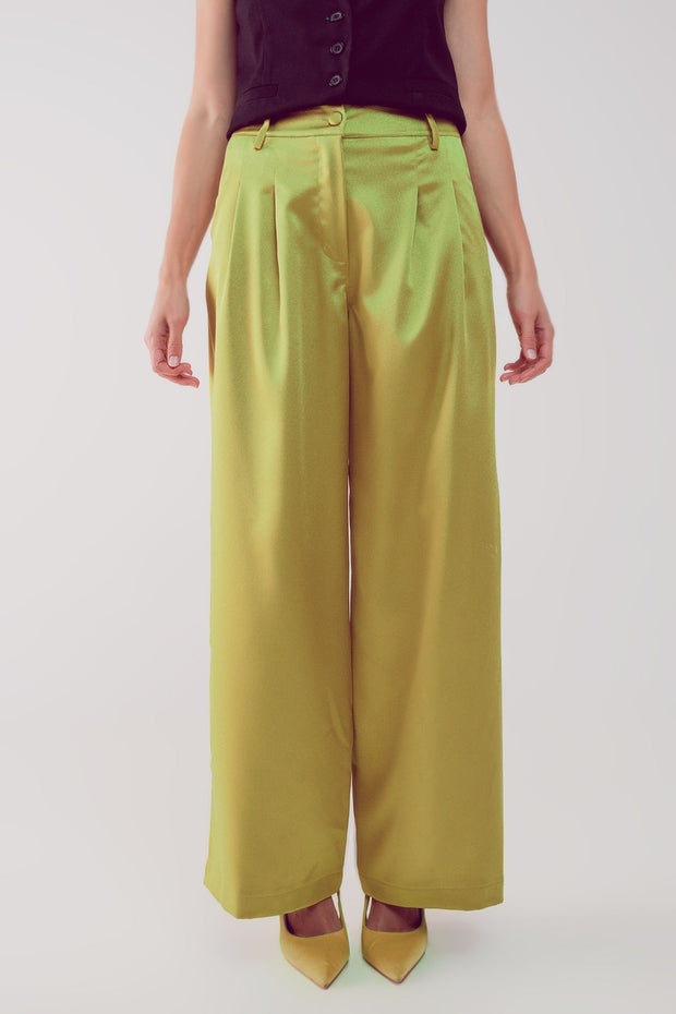 Palazzo Pleated Pants in Acid Lime