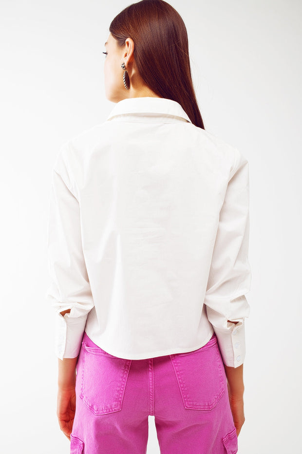 Shirt With Fringe Strass Collar in White