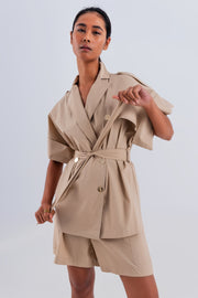 Belted Jacket With Drop Shoulder in Beige