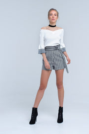 Black Striped Short With High Waist