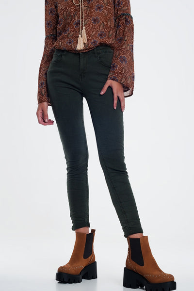 High Waist Skinny Jeans in Khaki