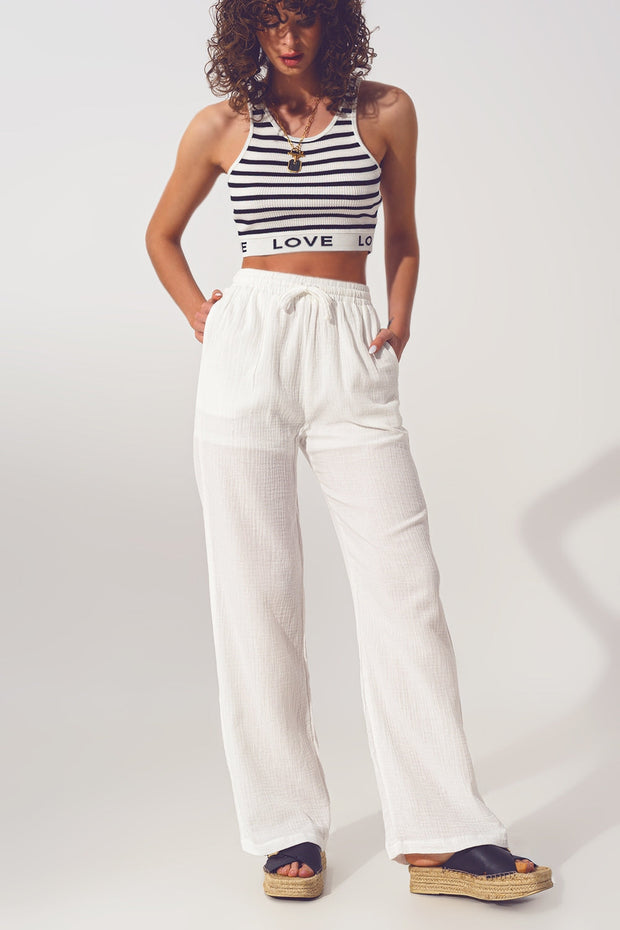 Textured Wide Leg Pants in White