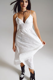 Long White Crochet Dress With Fitted Waist