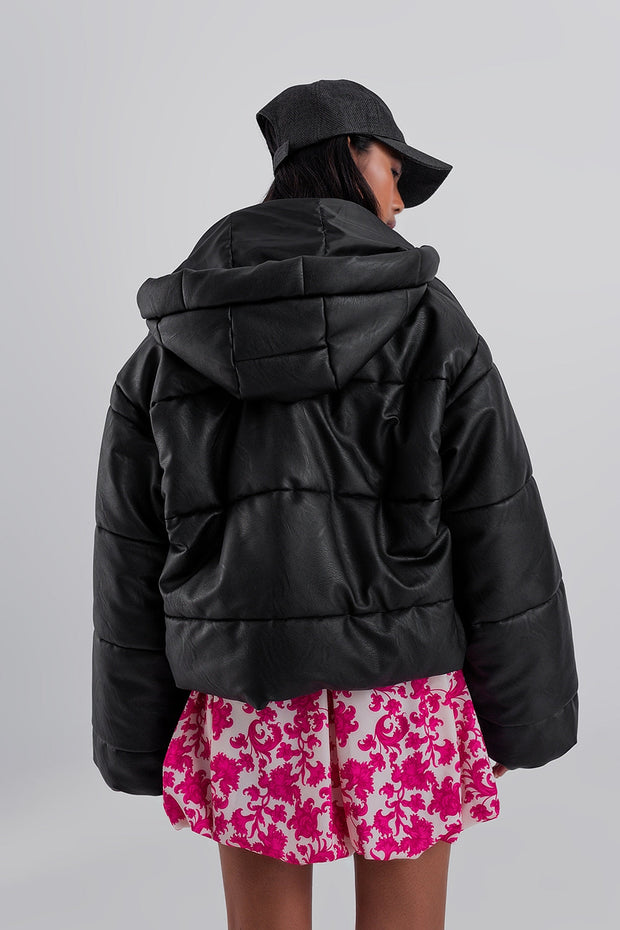 Bomber Puffer Jacket in Black