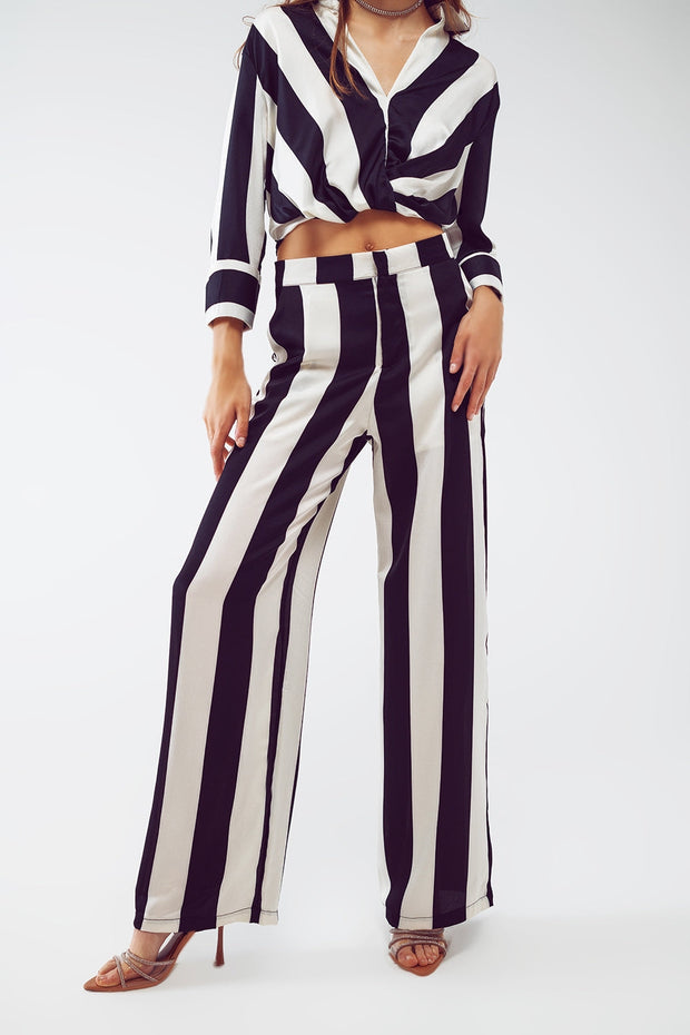 Straight Pants Stripe Design and Relaxed Fit in Black and White