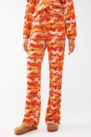 Textured Straight Leg Pants in Abstract Print