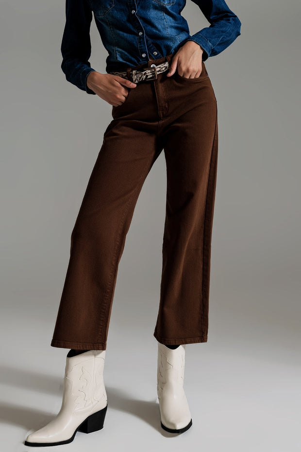 Cropped Wide Leg Jeans in Brown