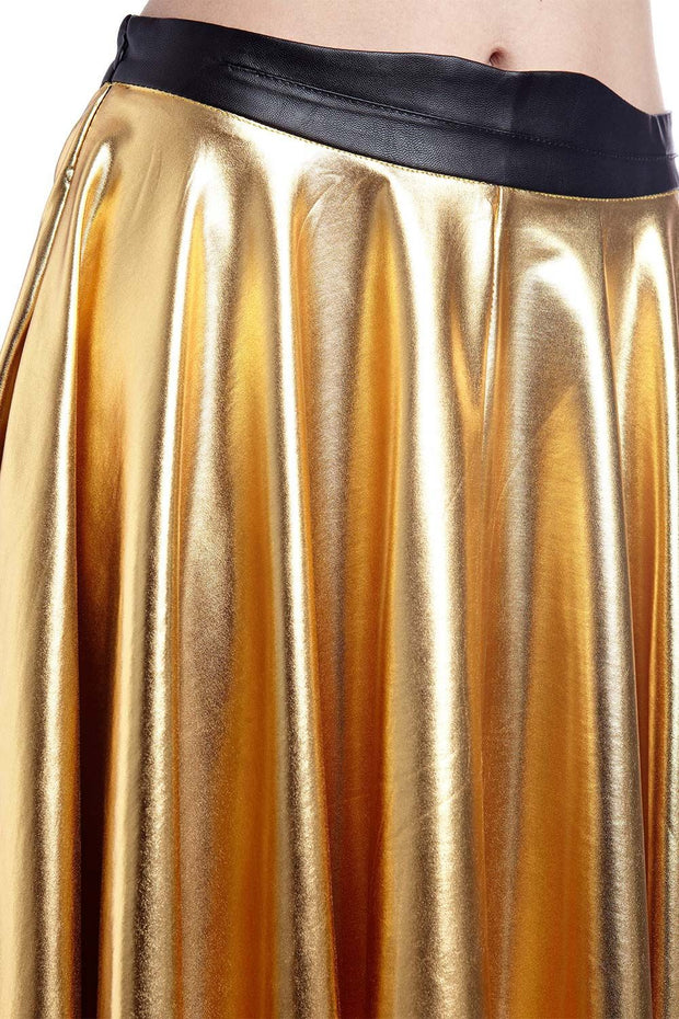 Golden Pleated Midi Skirt in Metallic