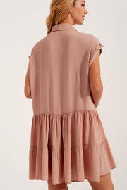 Tiered Hem Shirt Dress in Light Pink