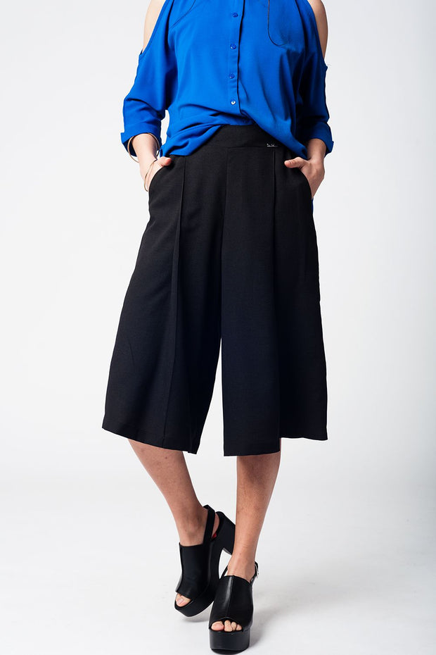 Black Pants Skirt With Silver Buttons