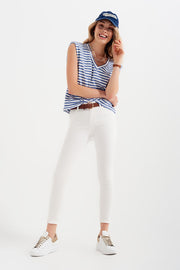 Sleeveless T-Shirt With Shoulder Pad in Blue Stripe