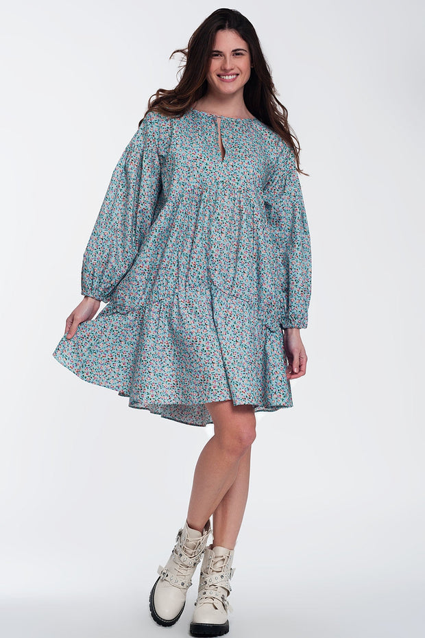 Mini Smock Dress With Puff Sleeves in Floral