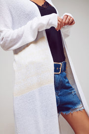 Midi Colourblock Cardigan in White