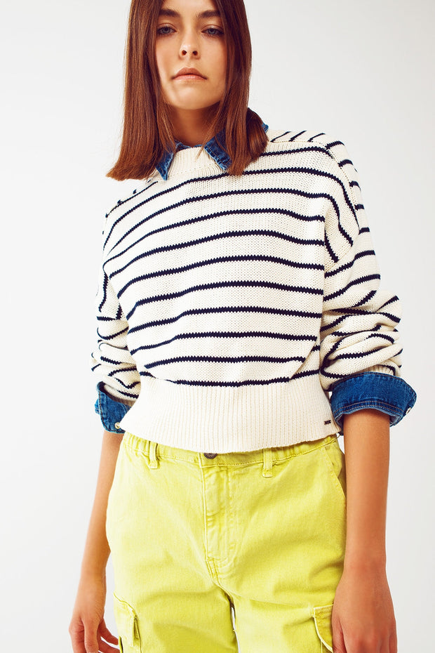 Navy Striped Slouchy Jumper