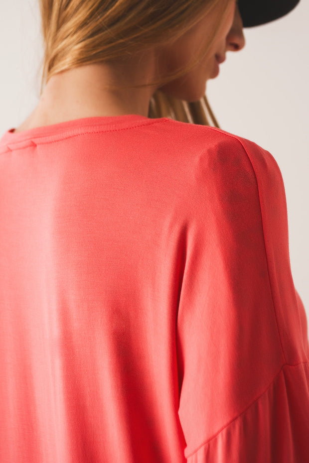 Orange Long Sleeve v Neck Top in Modal