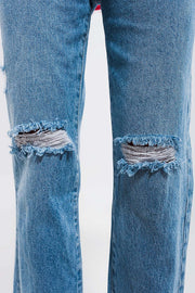 Knee Rip Jeans in Light Wash Blue