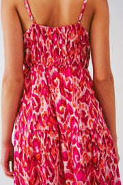 Floral Print Maxi Dress With v Neck in Pink