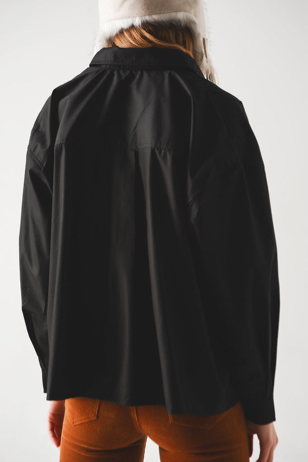 Cotton Blend Oversized Shirt in Black