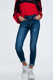 Skinny Jeans With Wear Detail