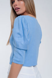 Sweater With Short Puff Sleeves in Blue