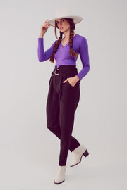 V Neck Fine Knit Jumper in Purple