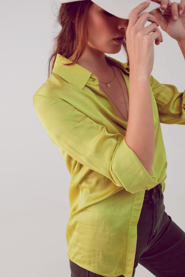 Satin Shirt in Lime