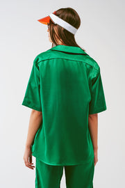 Satin Short Sleeve Shirt in Green