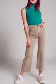 Cropped Wide Leg Jeans in Beige Color