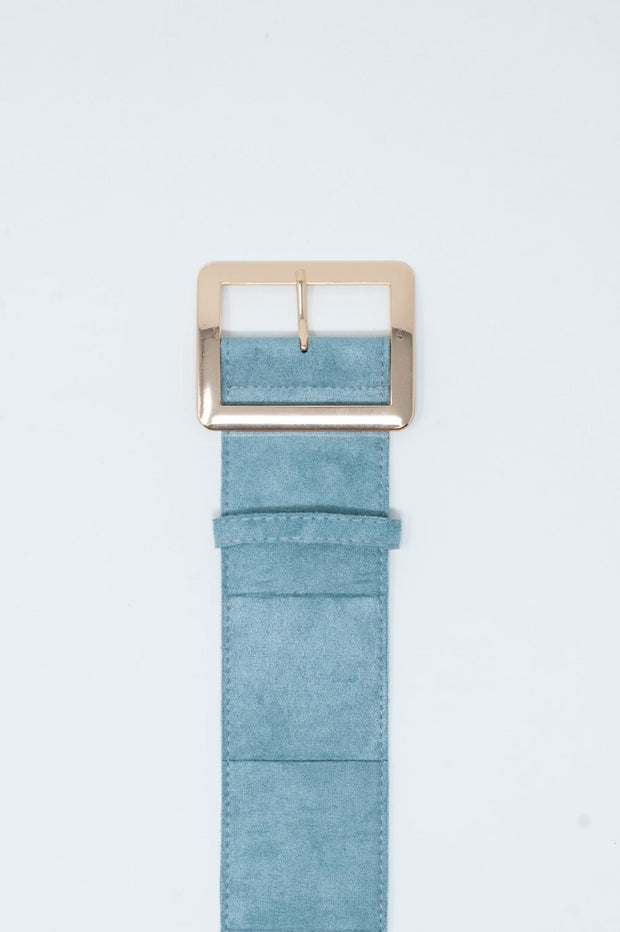 Light Blue Suede Belt With Square Buckle