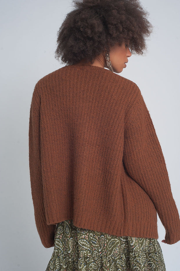 Chunky Knit Cardigan in Brown