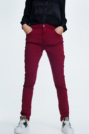 Drop Crotch Skinny Jean in Maroon