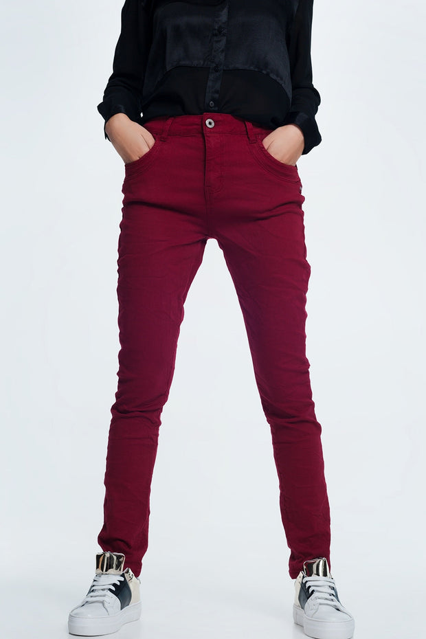 Drop Crotch Skinny Jean in Maroon