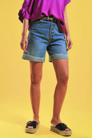 Shorts With Button Front in Blue