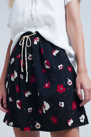 Black Mini Skirt With Floral Pattern