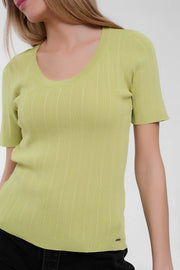 Scoop Neck Jumper With Short Sleeve in Green