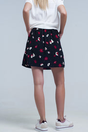 Black Mini Skirt With Floral Pattern