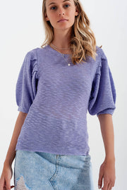 Short Sleeve Knitted Top in Violet