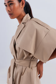 Belted Jacket With Drop Shoulder in Beige