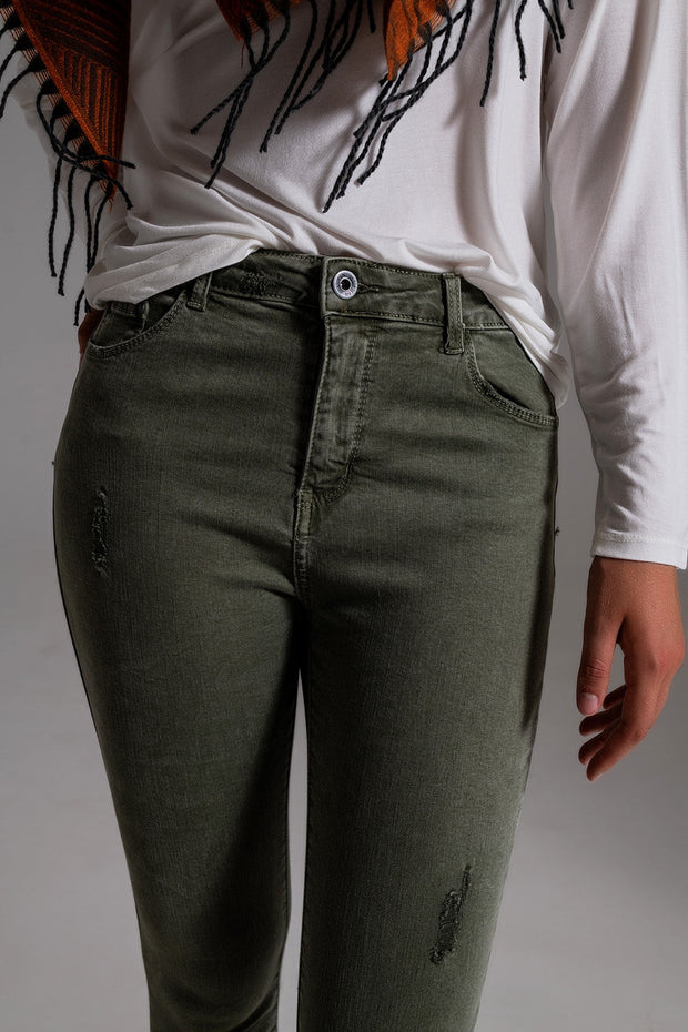 High Waisted Skinny Jeans in Khaki