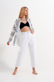 High  Waisted Loose Tapered Leg Jeans in White