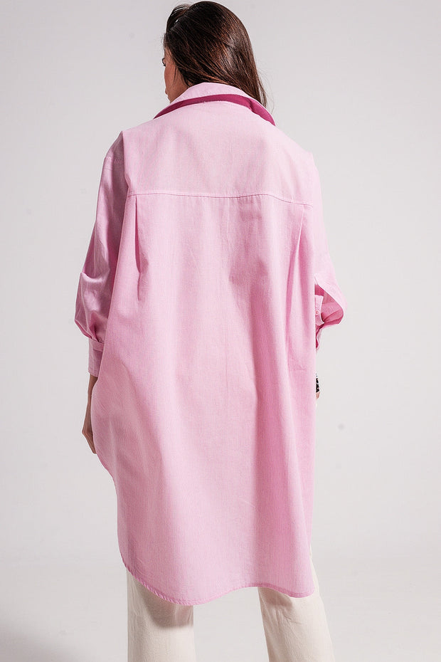 Cotton Oversized Shirt in Pink