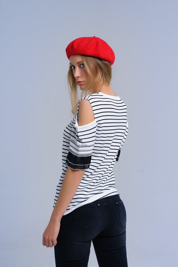 White Striped Sweater With Embroidery