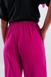 Wide Leg Belted Pants in Fuchsia