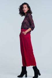 Red Wide Leg Culottes With Belt Detail