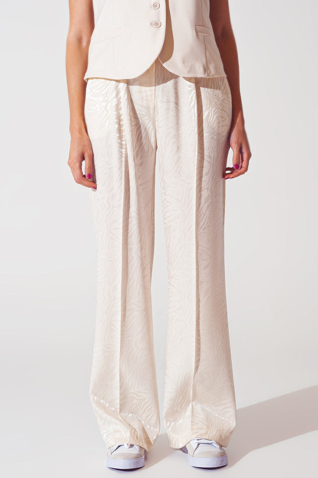 Loose Fit Zebra Print Pants in White