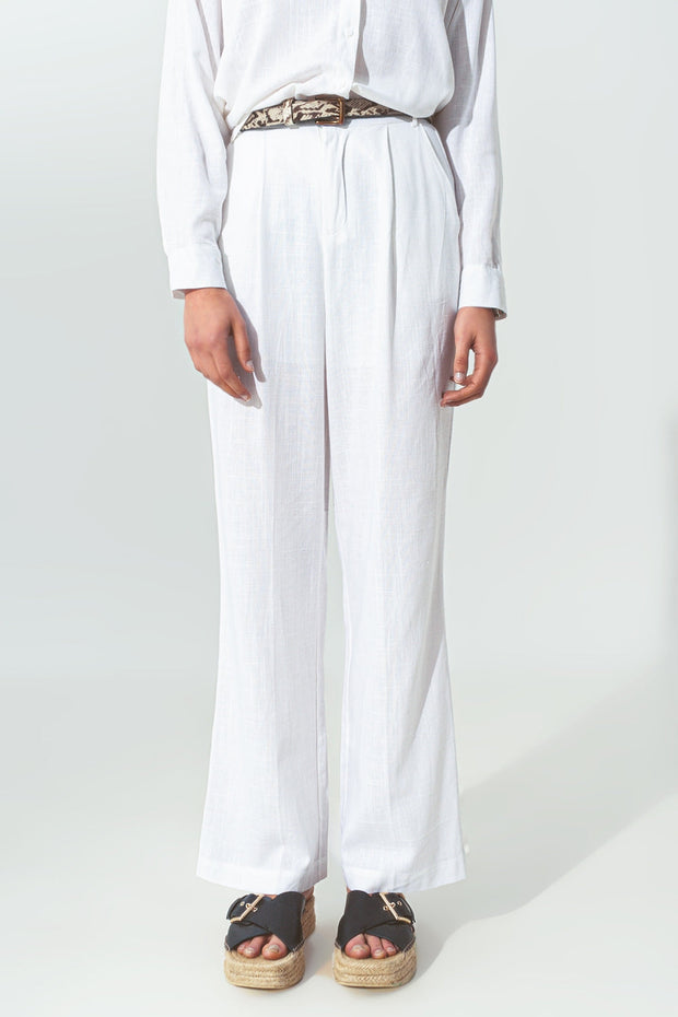 Wide-Legged Pants in Light Cotton Fabric in White